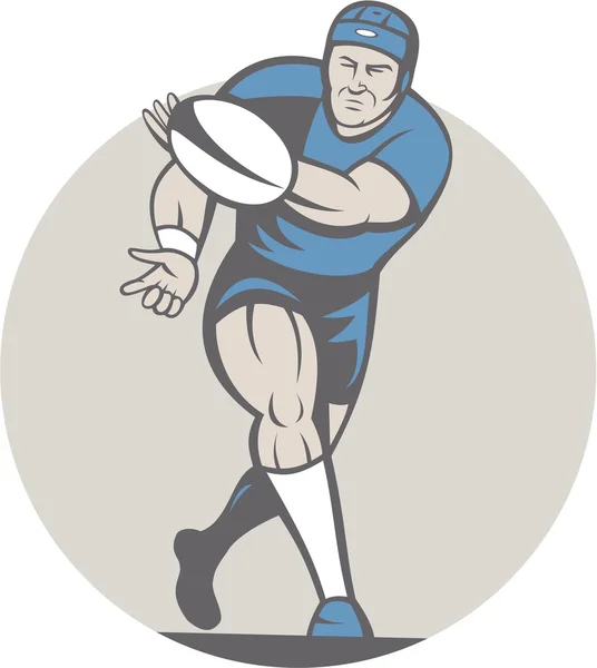 Joueur de rugby balle de course isolé bande dessinée — Image vectorielle