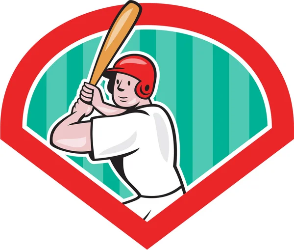Giocatore di baseball Batting Diamond Cartoon — Vettoriale Stock