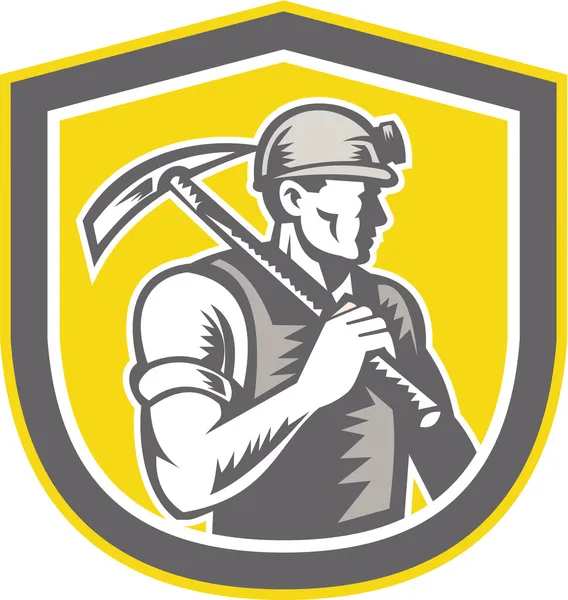 Coal Miner Pick Axe Shield Retro — Stock Vector