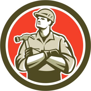 bouwer timmerman gekruiste armen hammer cirkel retro
