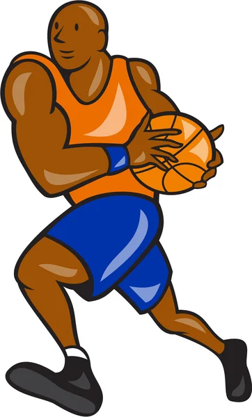 Jogador de basquete segurando bola desenhos animados — Vetor de Stock