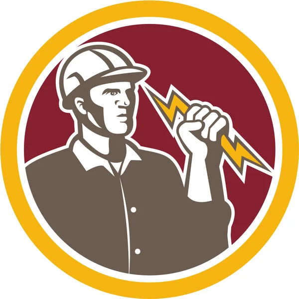 Electrician Wielding Lightning Bolt Circle Retro — Stock Vector