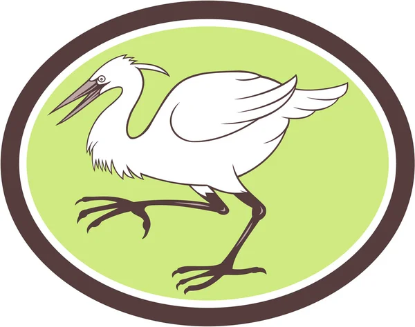 Egret Heron Crane a piedi Cartone Animato — Vettoriale Stock