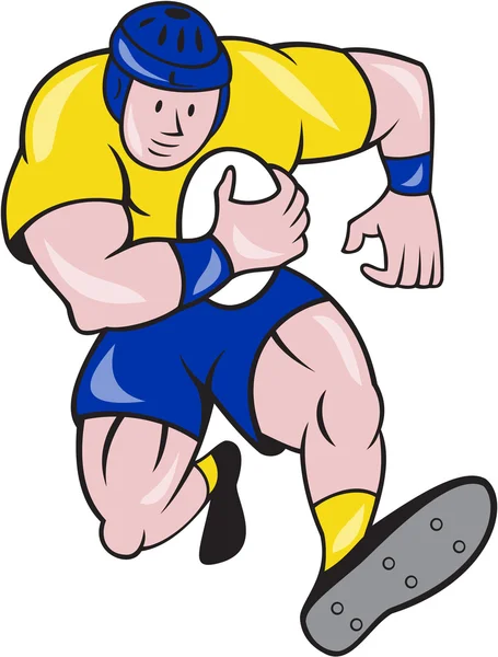 Rugby speler lopende opladen cartoon — Stockvector