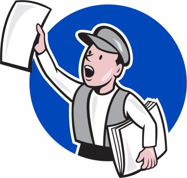 Newsboy Selling Newspaper Circle Cartoon clipart