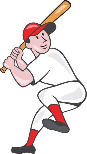 Jogador de beisebol rebatendo perna até desenhos animados — Vetor de Stock