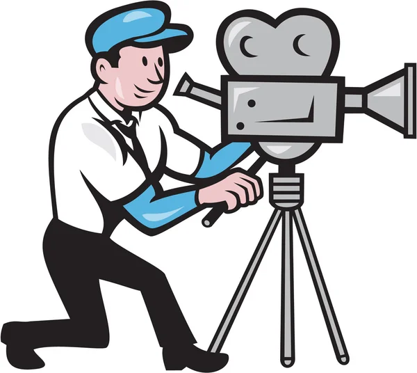 Cameraman Vintage película película cámara lado dibujos animados — Vector de stock