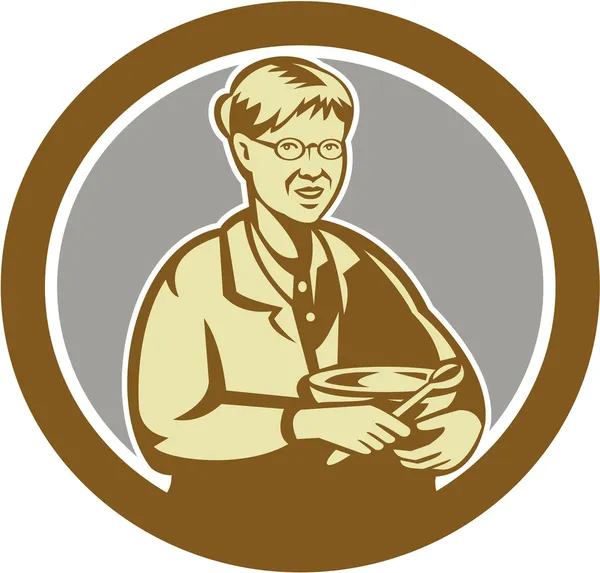 Granny Cook tazón de mezcla oval retro — Vector de stock