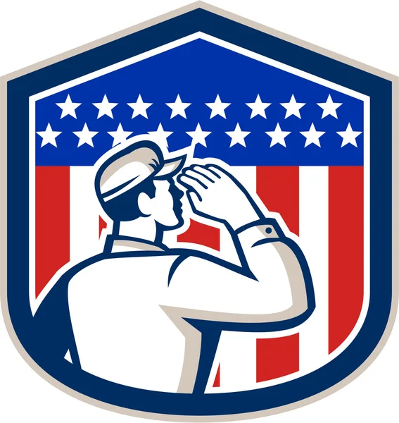 American Soldier Saluting Flag Shield — Stock Vector