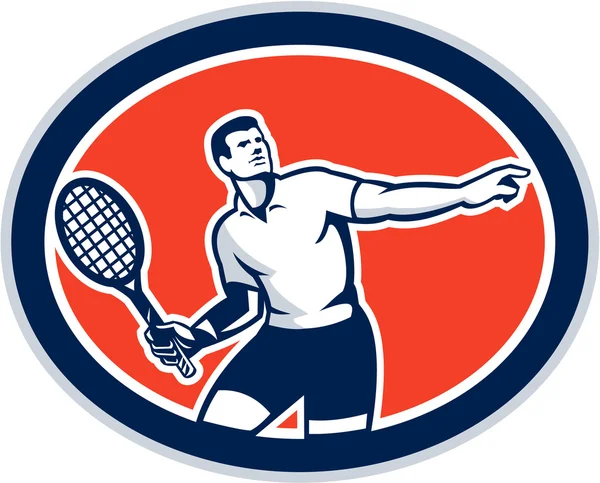 Tennis Player Racquet Oval Retro — Stock Vector