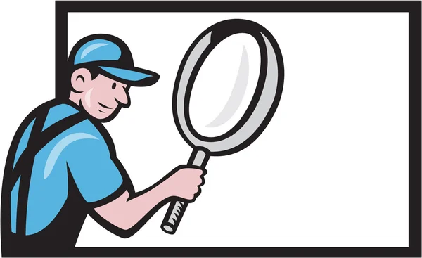 Kartun Billboard Magnifying Glass Pekerja - Stok Vektor