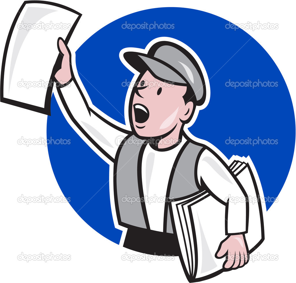 Newsboy Selling Newspaper Circle Cartoon