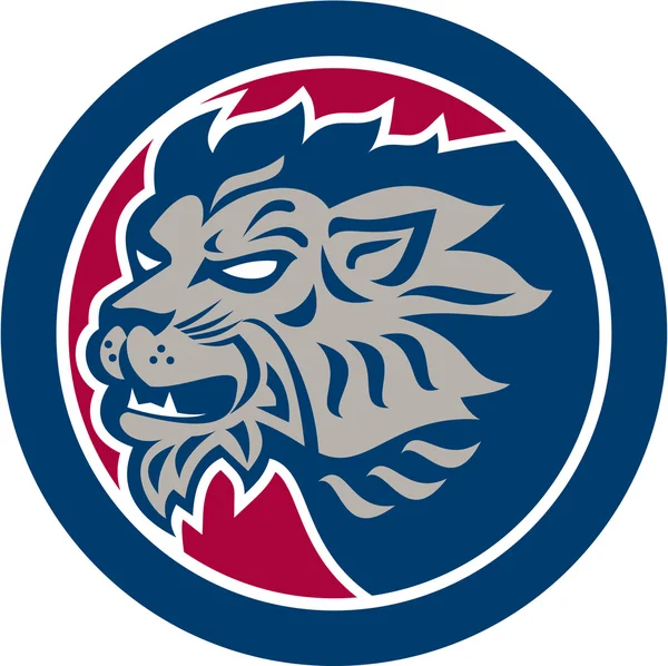 Lion Head Side Cercle rétro — Image vectorielle