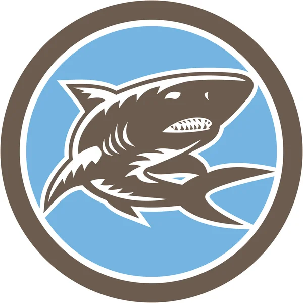 Haai zwemmen van houtsnede retro — Stockvector