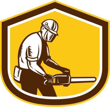 Oduncu çalışma chainsaw kalkan retro