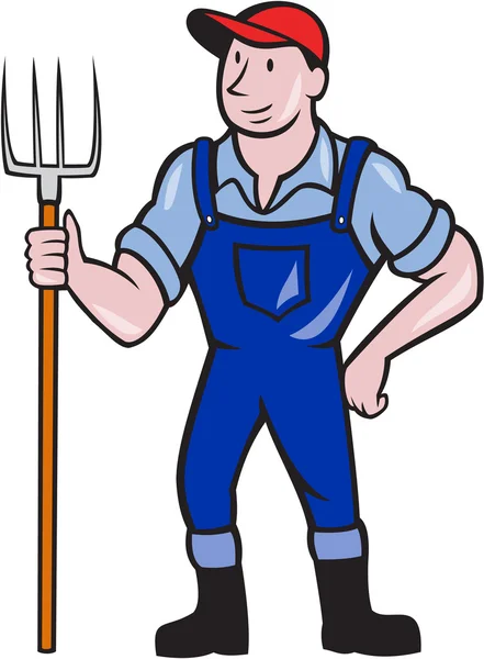 Αγρότης που κρατάει pitchfork στέκεται κινουμένων σχεδίων — Διανυσματικό Αρχείο