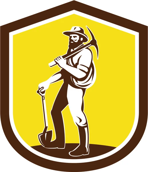 Coal miner carry pick bijl schouder retro — Stockvector