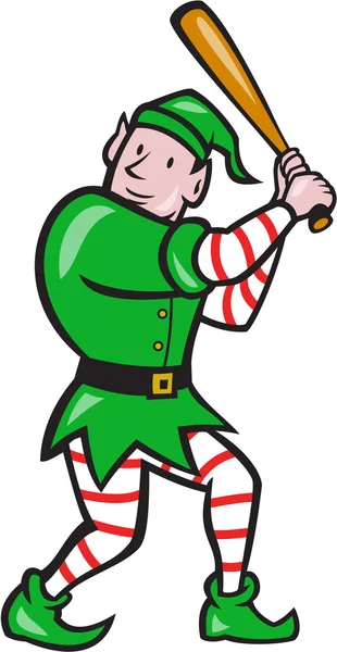 Elf honkballer batting geïsoleerde volledige cartoon — Stockvector