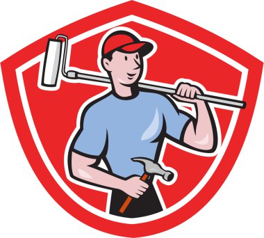 Saray ressamı boya silindiri kalkan karikatür