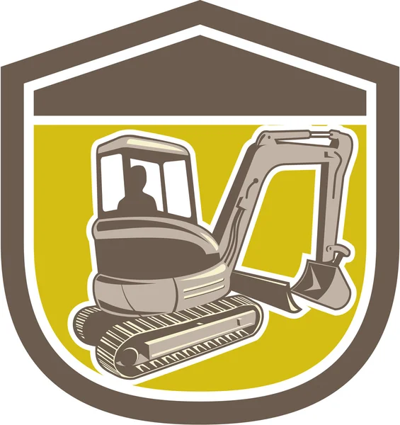 Mechanical Digger Excavator Shield Retro — Stock Vector