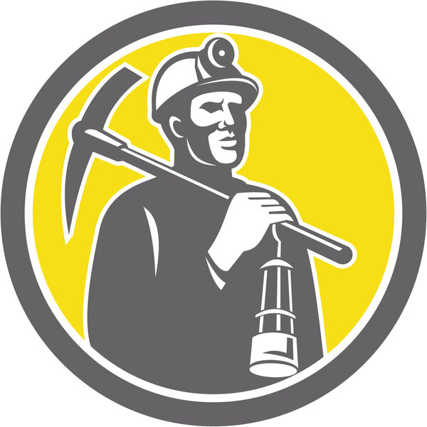 Coal Miner Hardhat With Pick Axe Lamp Front Circle