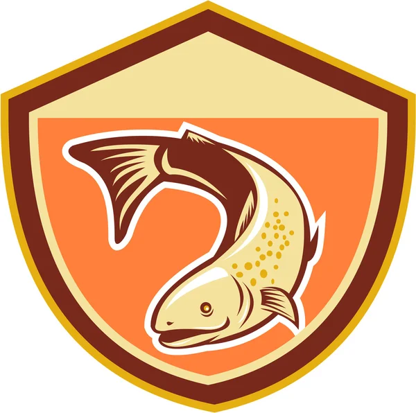 Trucha natación abajo escudo retro — Vector de stock