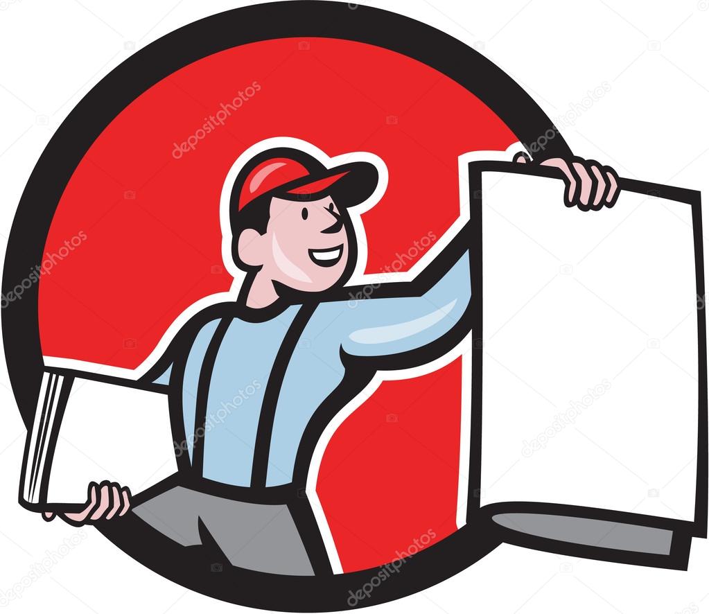 Newsboy Selling Newspaper Circle Cartoon