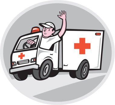 karikatür sallayarak ambulans acil araç sürücüsü