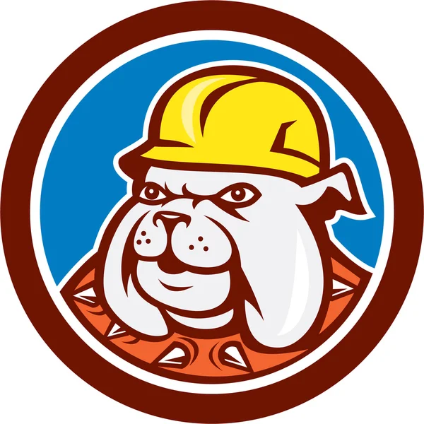 Caricature de tête de travailleur de la construction Bulldog — Image vectorielle