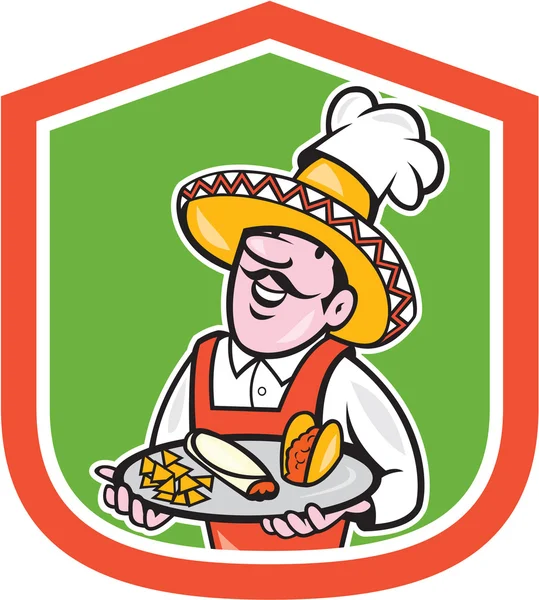 Mexican Chef Cook Shield Cartoon — Stock Vector