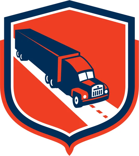 Container Truck and Trailer Shield Retro — Stock Vector