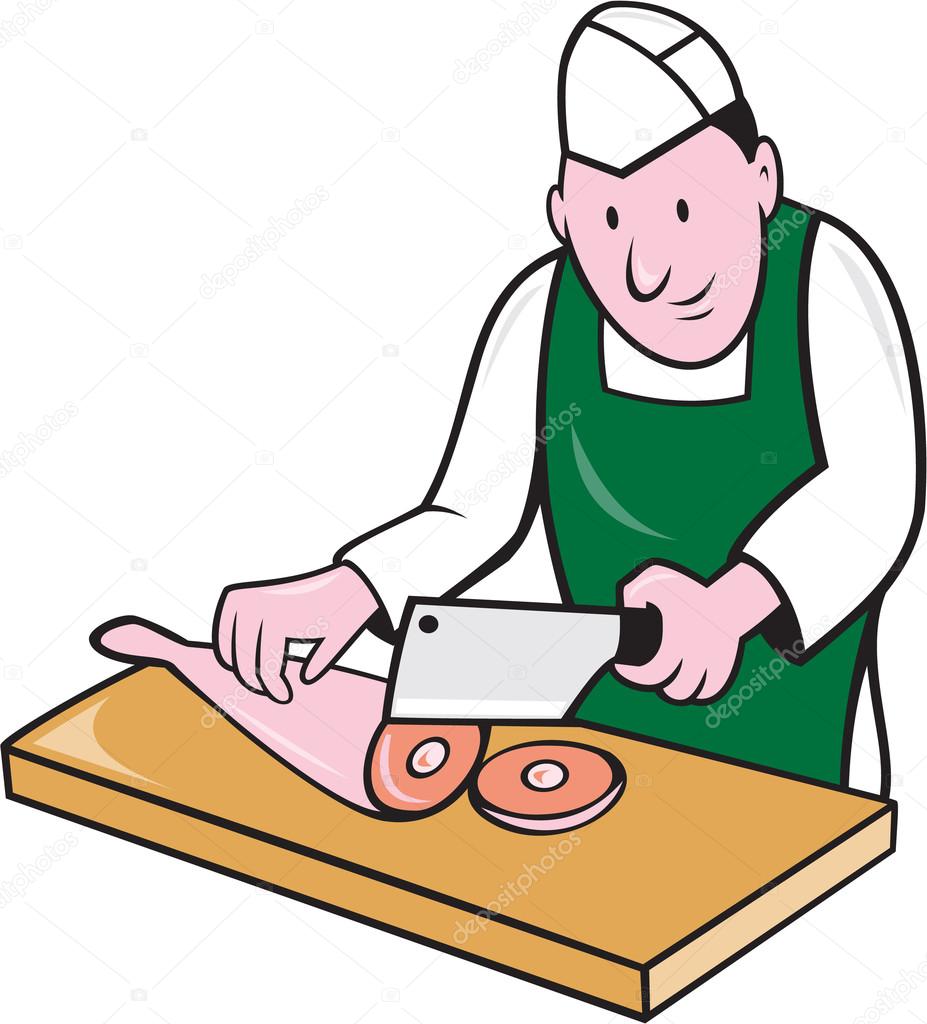 Butcher Chopping Meat Cartoon