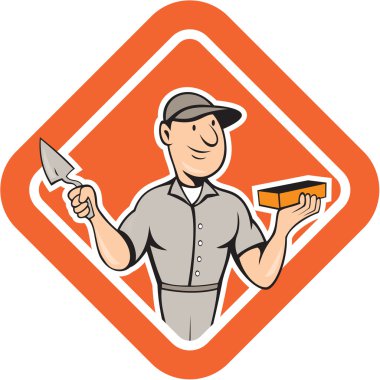 Duvarcı ustası mason sıvacı duran kalkan karikatür
