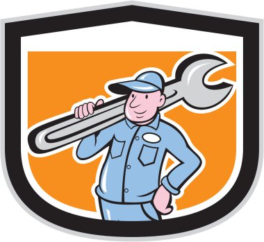 İngiliz anahtarı kalkan karikatür holding tesisatçı