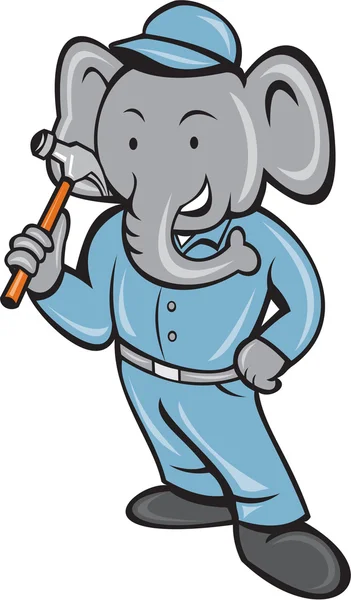 ハンマー漫画を保持している象ビルダー — ストックベクタ