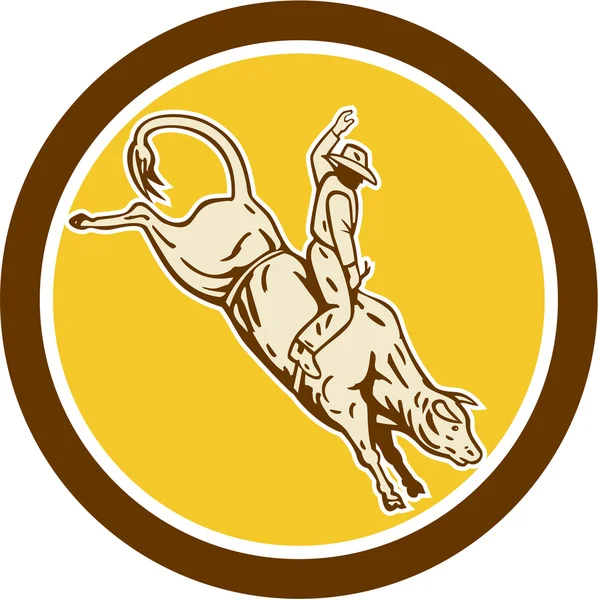 Rodeo Cowboy Bullenreiten Retro-Kreis — Stockvektor