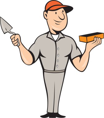 Duvarcı ustası mason sıvacı ayakta karikatür