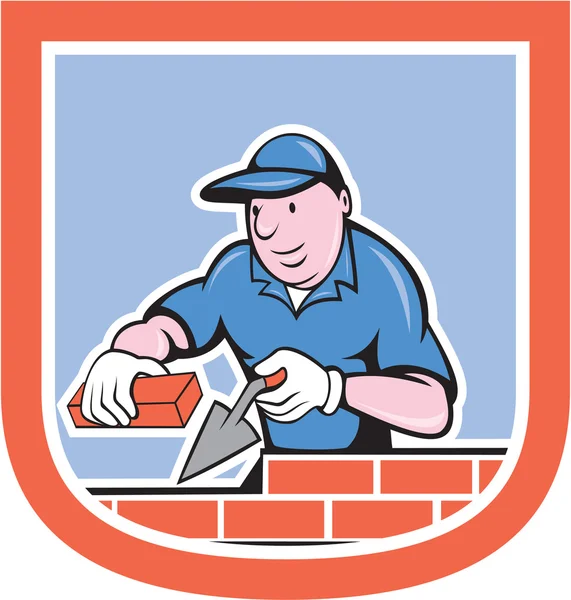 Bricklayer Mason Plasterer Worker Cartoon — Stock Vector
