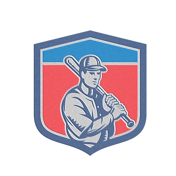 Baseball Metálico Segurando Bat Ombro Retro — Fotografia de Stock