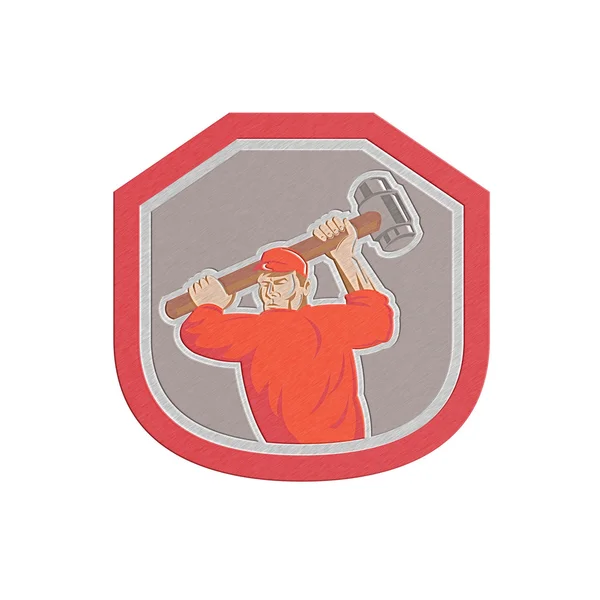 Metallic Union Worker Striking Smashhammer Shield Retro — Stock Photo, Image