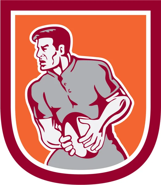 Jugador de Rugby Pasando Ball Sideview Retro — Vector de stock