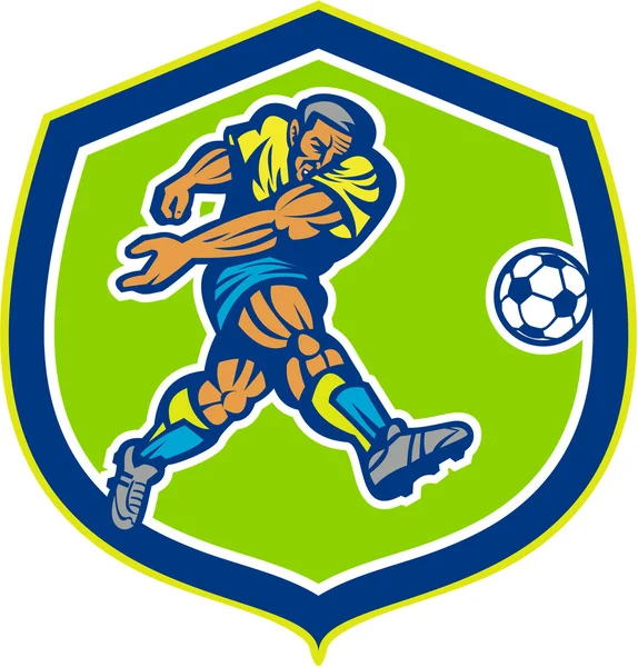 レトロなボールを蹴っているサッカーのフットボール選手 — ストックベクタ