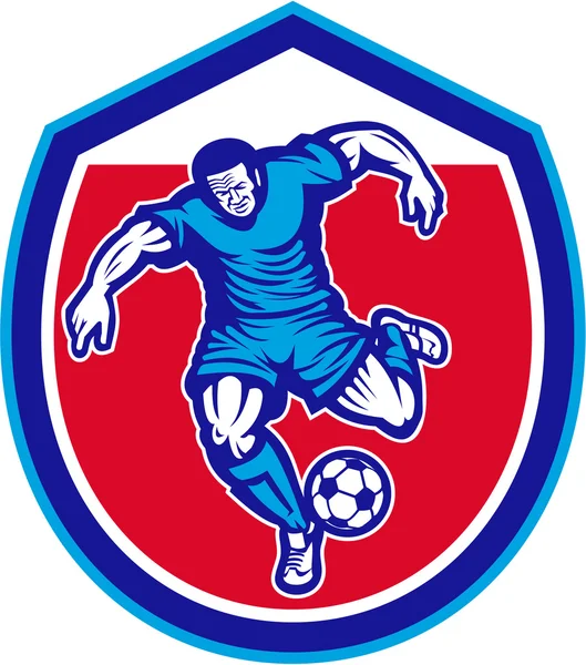 Joueur de football Courir Kicking Ball Rétro — Image vectorielle