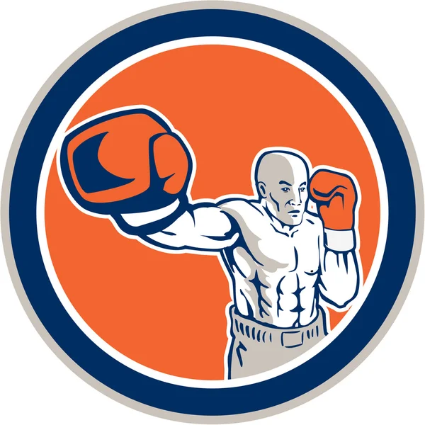Boxer Boxe Punching Jabbing Circle Retro — Vetor de Stock