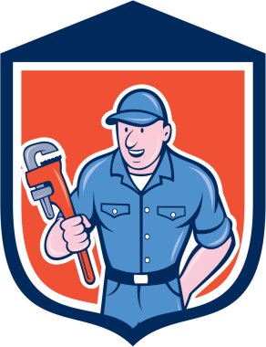 İngiliz anahtarı kalkan karikatür holding tesisatçı