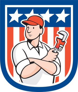 İngiliz anahtarı karikatür holding Amerikan tesisatçı