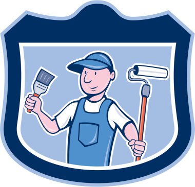 ev fırça rulo karikatür holding ressam