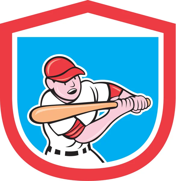 Béisbol jugador escudo de bateo de dibujos animados — Archivo Imágenes Vectoriales