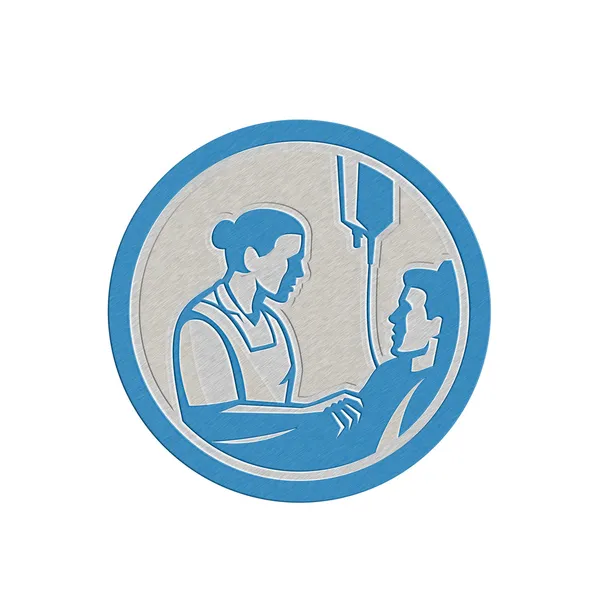 Metallic Nurse Tending Sick Patient Circle Retro — Stock Photo, Image