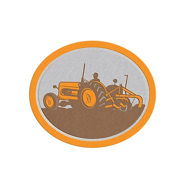 Oval retro plowing metalik vintage çiftlik traktör çiftçi — Stok fotoğraf